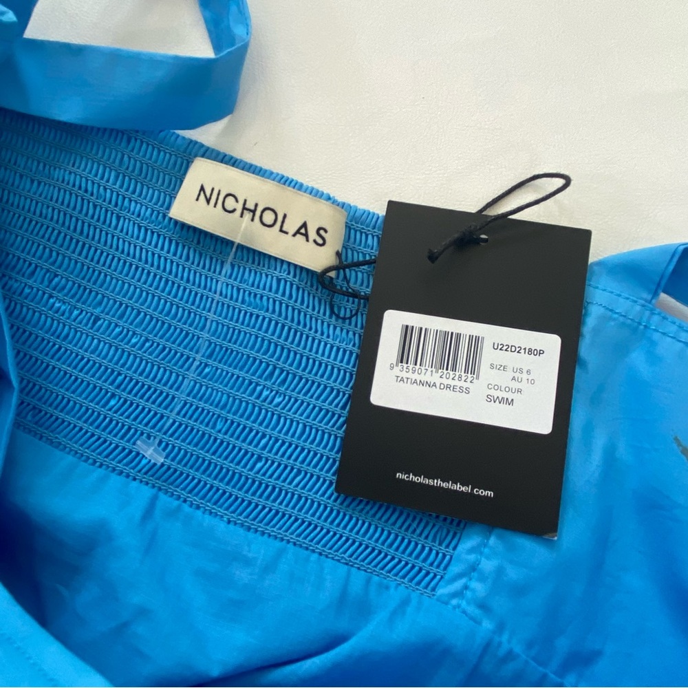 Nicholas Tatianna Tie Strap Cotton Midi Dress In Swim - Blue US 6 - Picture 6 of 9